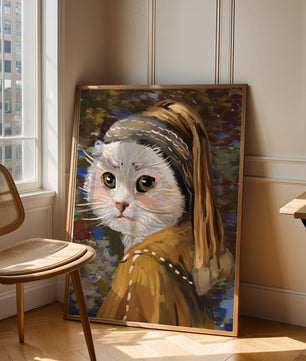 Retrato caprichoso de un gato en estilo clásico con pinceladas detalladas