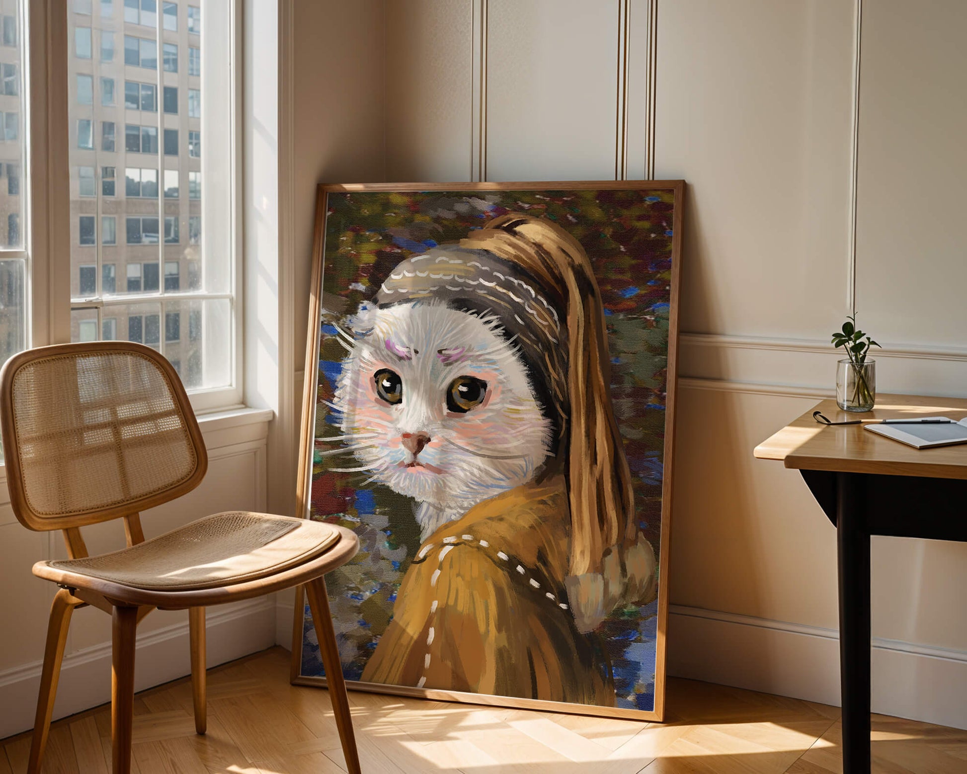 Retrato caprichoso de un gato en estilo clásico con pinceladas detalladas