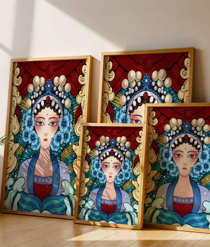Traditional Asian Portrait with Vibrant Colors and Floral Details