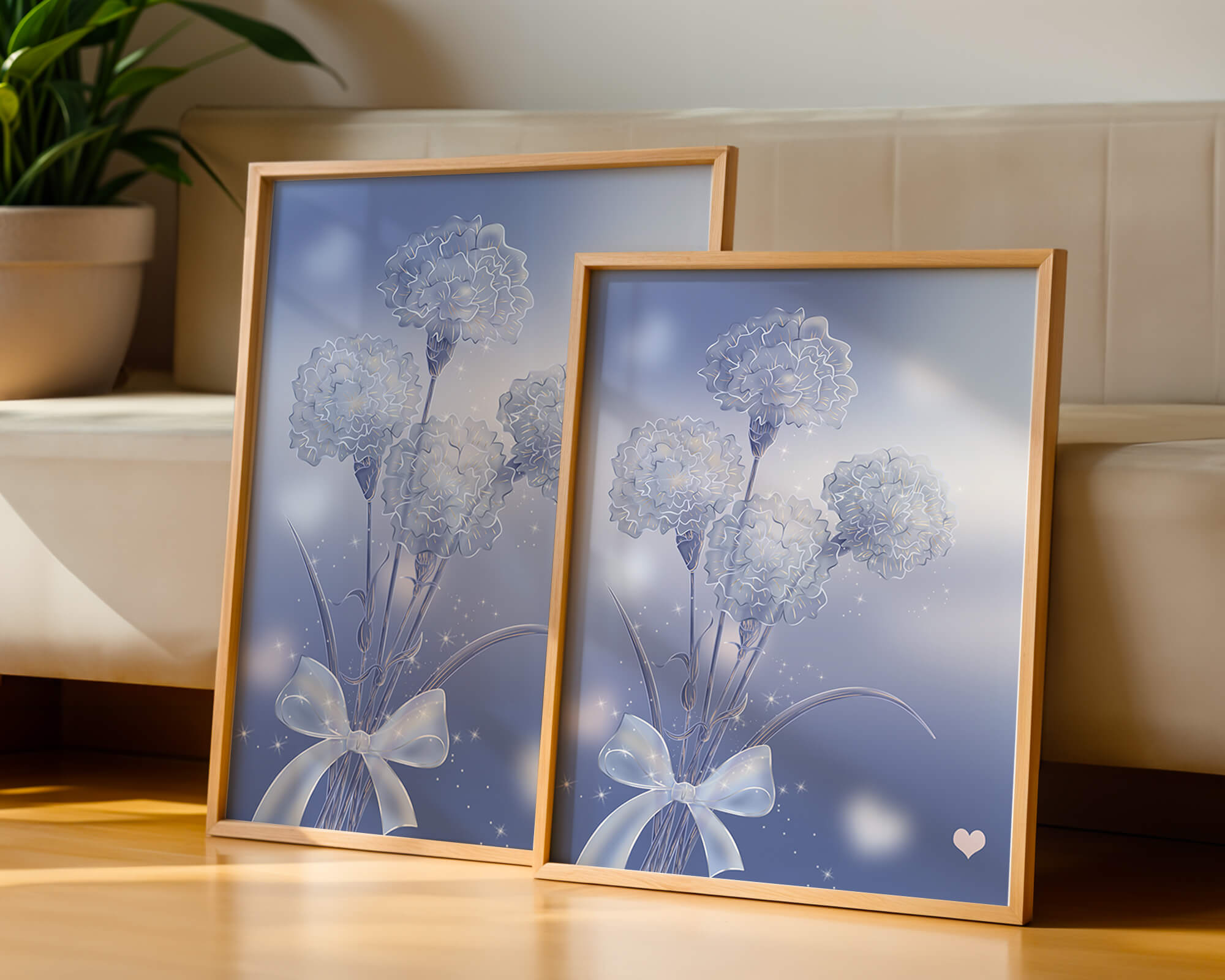 Carnations With Sparkles And Ribbon On Blue Background - Mi tienda