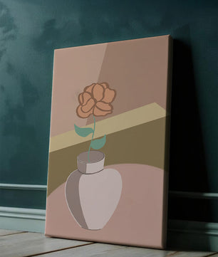 Ilustración abstracta de un jarrón con una flor en colores pastel
