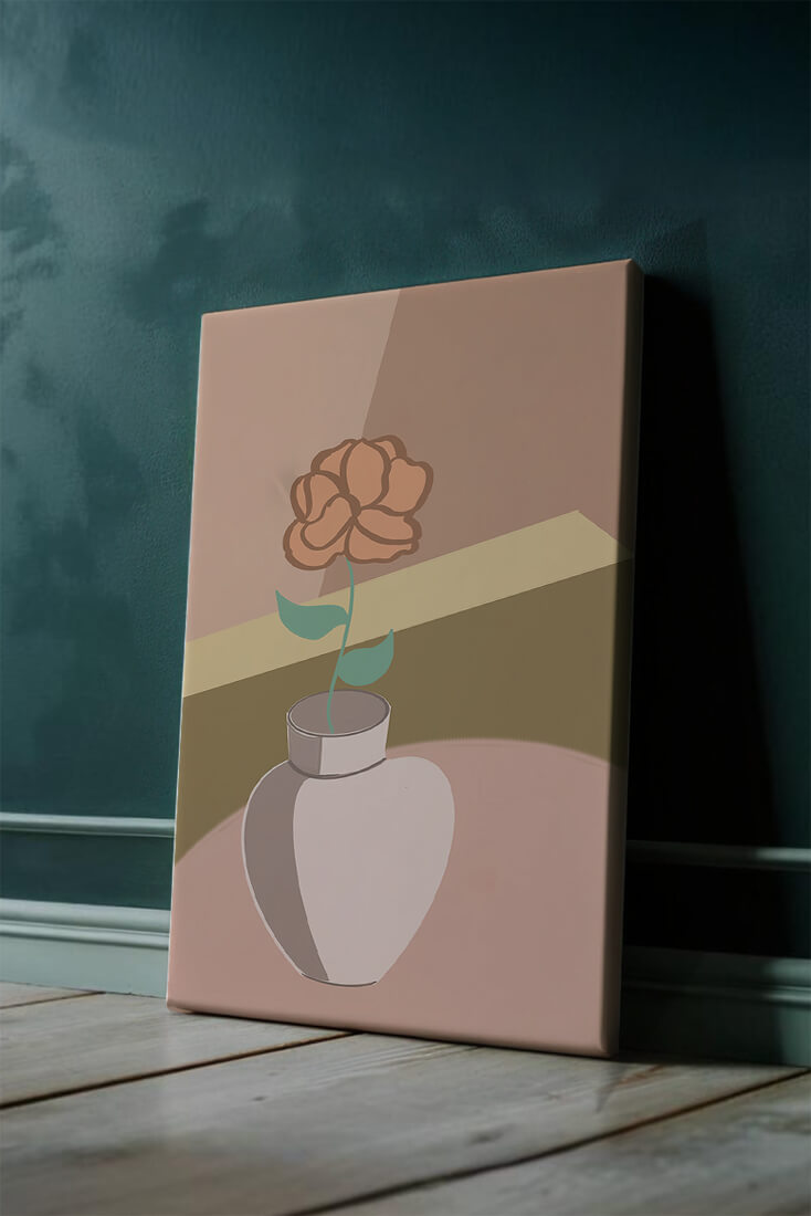Ilustración abstracta de un jarrón con una flor en colores pastel