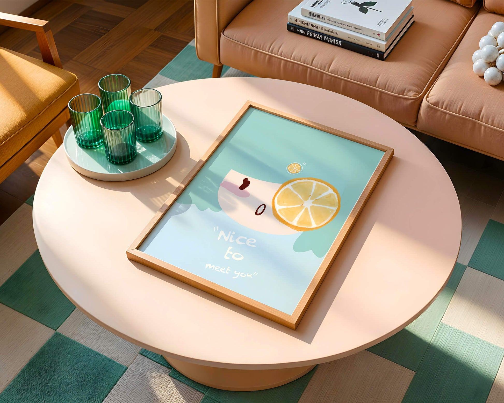 Playful Illustration of a Cartoon Face with Citrus Accent