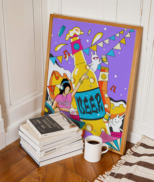 Vibrant Party Scene with DJ and Cartoon Characters