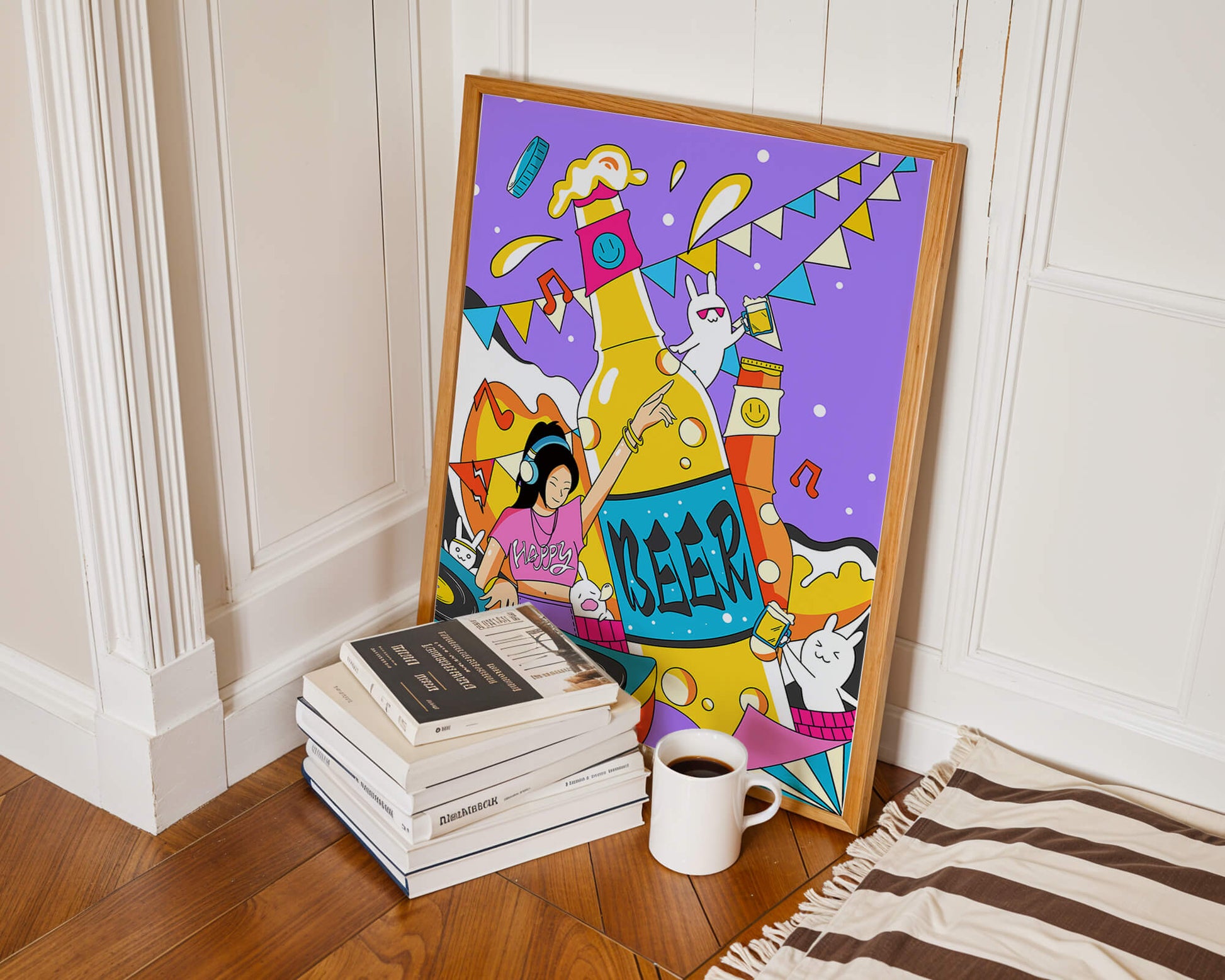 Vibrant Party Scene with DJ and Cartoon Characters
