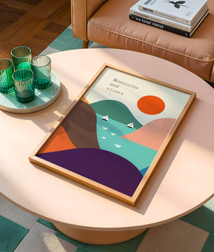 Abstract landscape with vibrant colors and geometric shapes