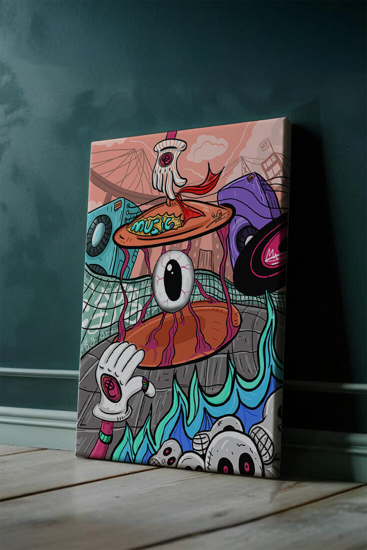 Colorful abstract surrealism illustration featuring vivid eye and surreal elements