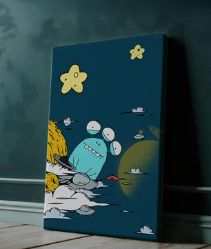 Playful Alien Illustration with Space Background and Stars - Mi tienda