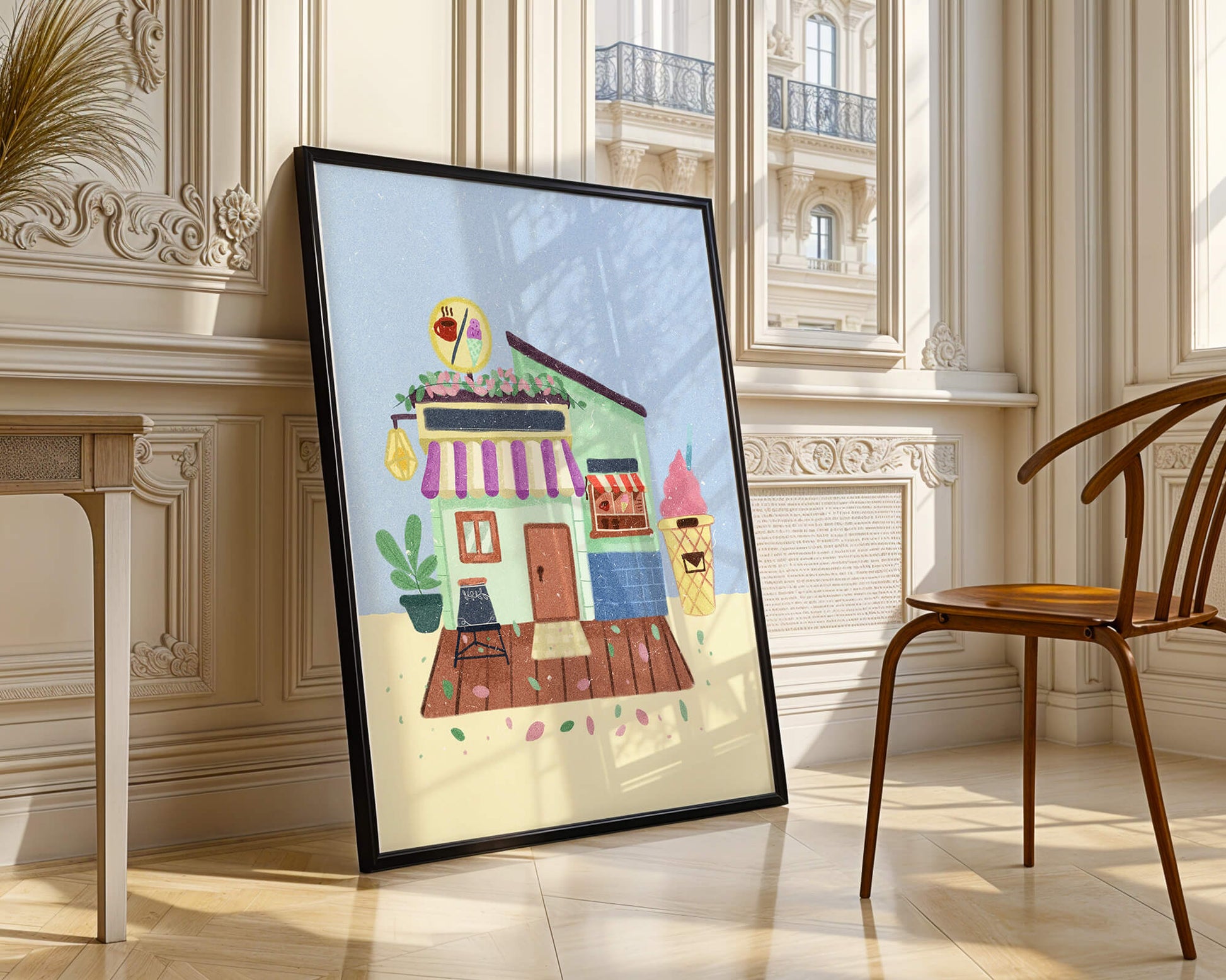 Ilustración encantadora de café con elementos de helado y café