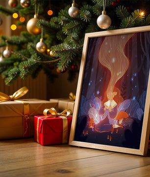 Magical forest scene with lantern and glowing hair