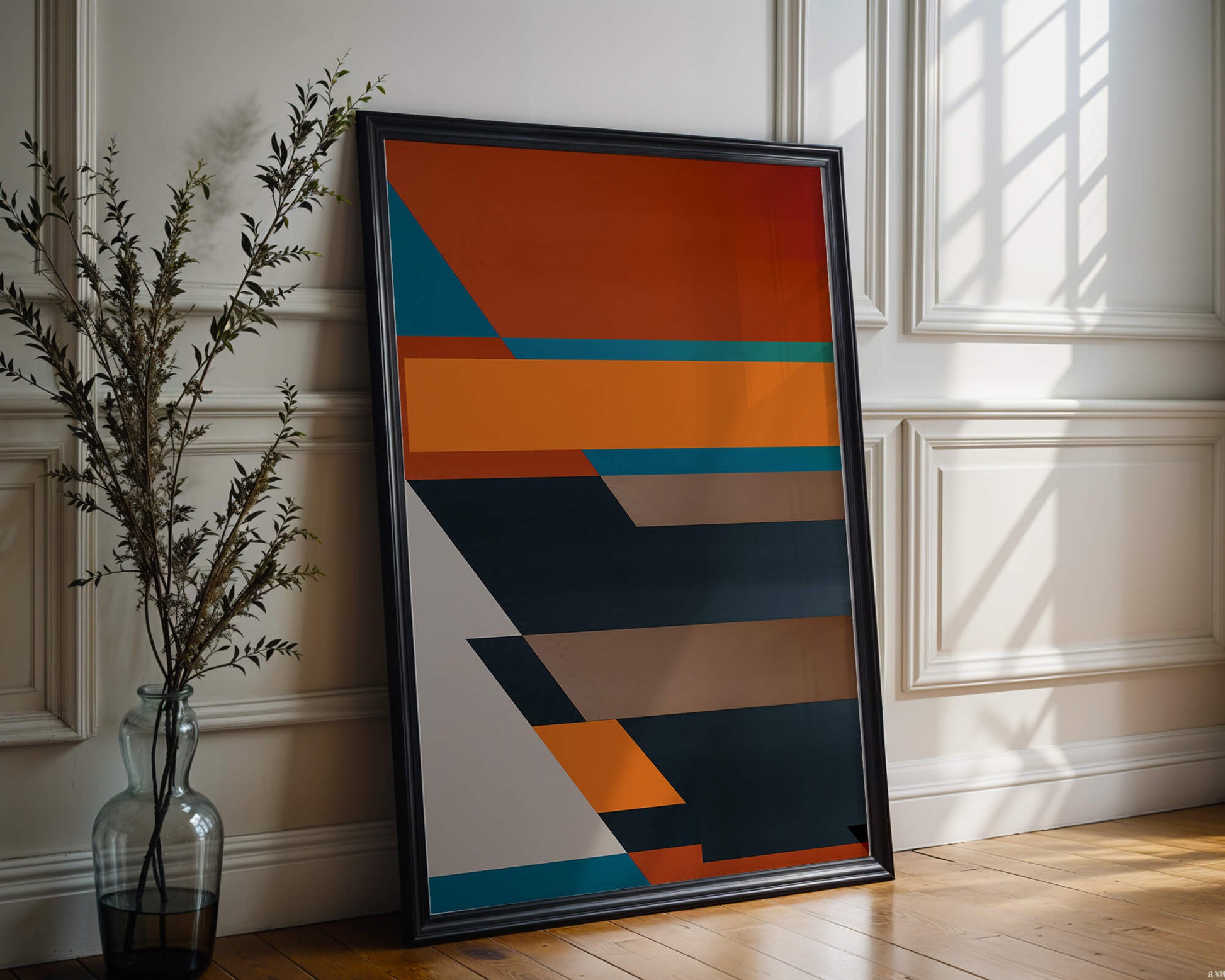 Arte abstracto geométrico con colores llamativos y formas dinámicas