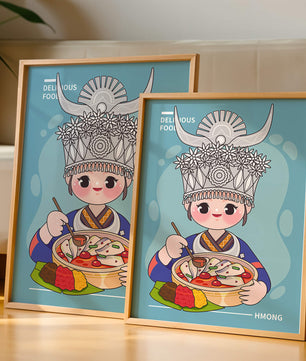 Charming illustration of a person in traditional attire enjoying a meal