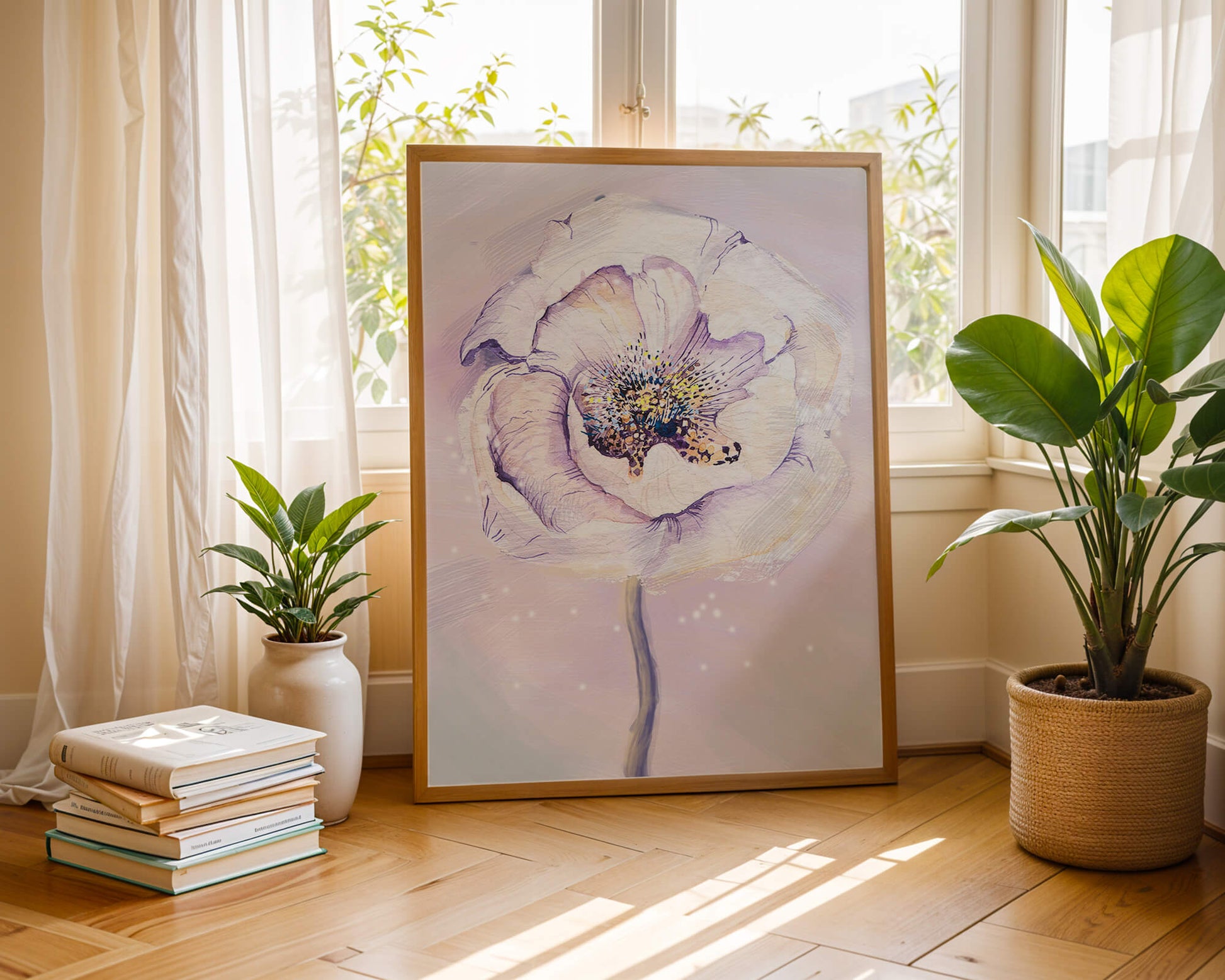Elegant watercolor flower illustration with delicate pastel tones