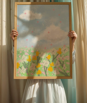 Paysage printanier avec nuages et fleurs