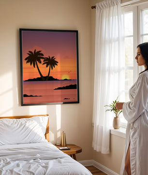 Sunset Over Tropical Island with Palm Trees and Birds - Mi tienda