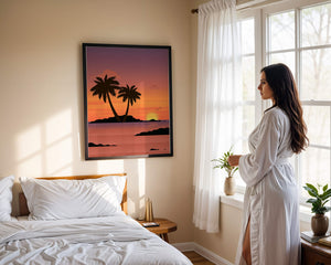 Sunset Over Tropical Island with Palm Trees and Birds - Mi tienda