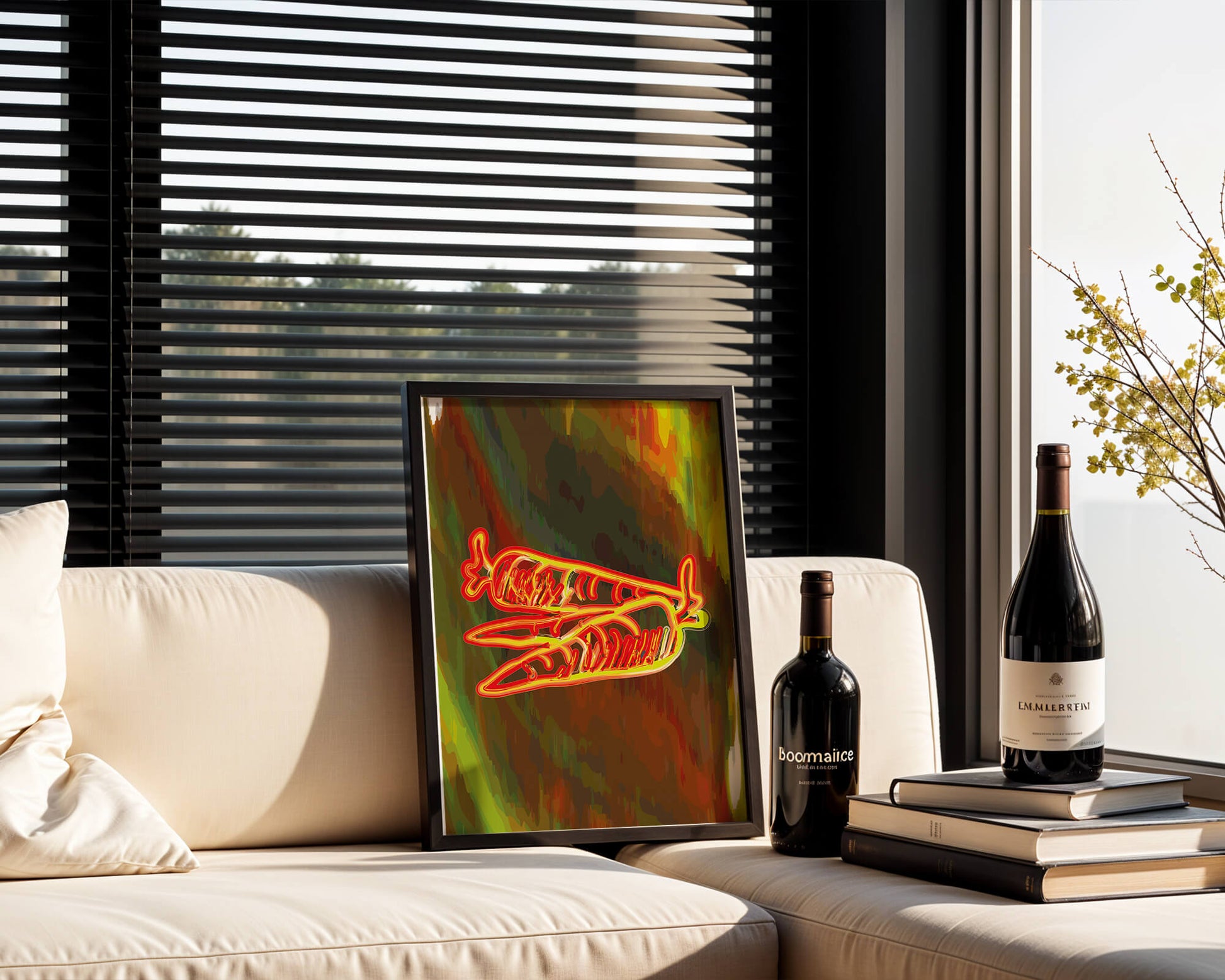 Vibrant abstract carrot illustration with dynamic red and orange patterns