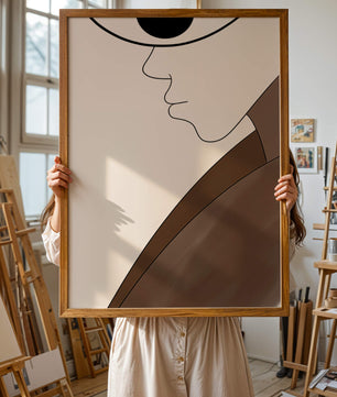 Abstract Portrait with Minimalist Lines and Brown Tones - Mi tienda