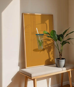 Illustration of a Drink with Botanical Element and Straw on Orange Background - Mi tienda