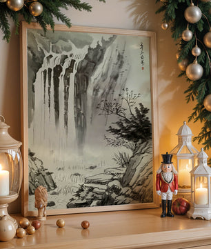 Serene Waterfall in Traditional Chinese Landscape Painting
