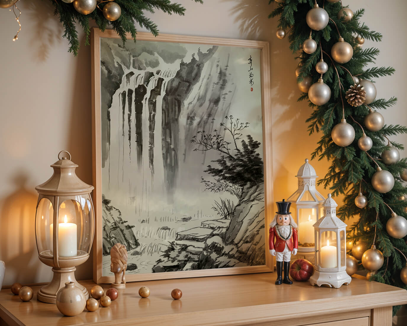 Cascada serena en la pintura de paisaje tradicional china