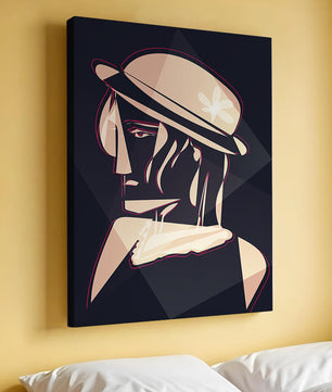 Stylized Portrait of a Woman in a Hat with Geometric Elements - Mi tienda