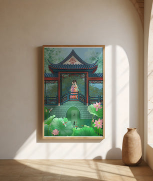Traditional Chinese Pavilion with Women in Garden Scene - Mi tienda