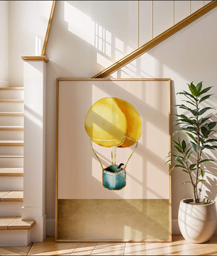 Charming Hot Air Balloon Illustration with Golden Accents