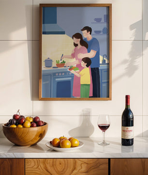 Family Cooking Together in a Modern Kitchen