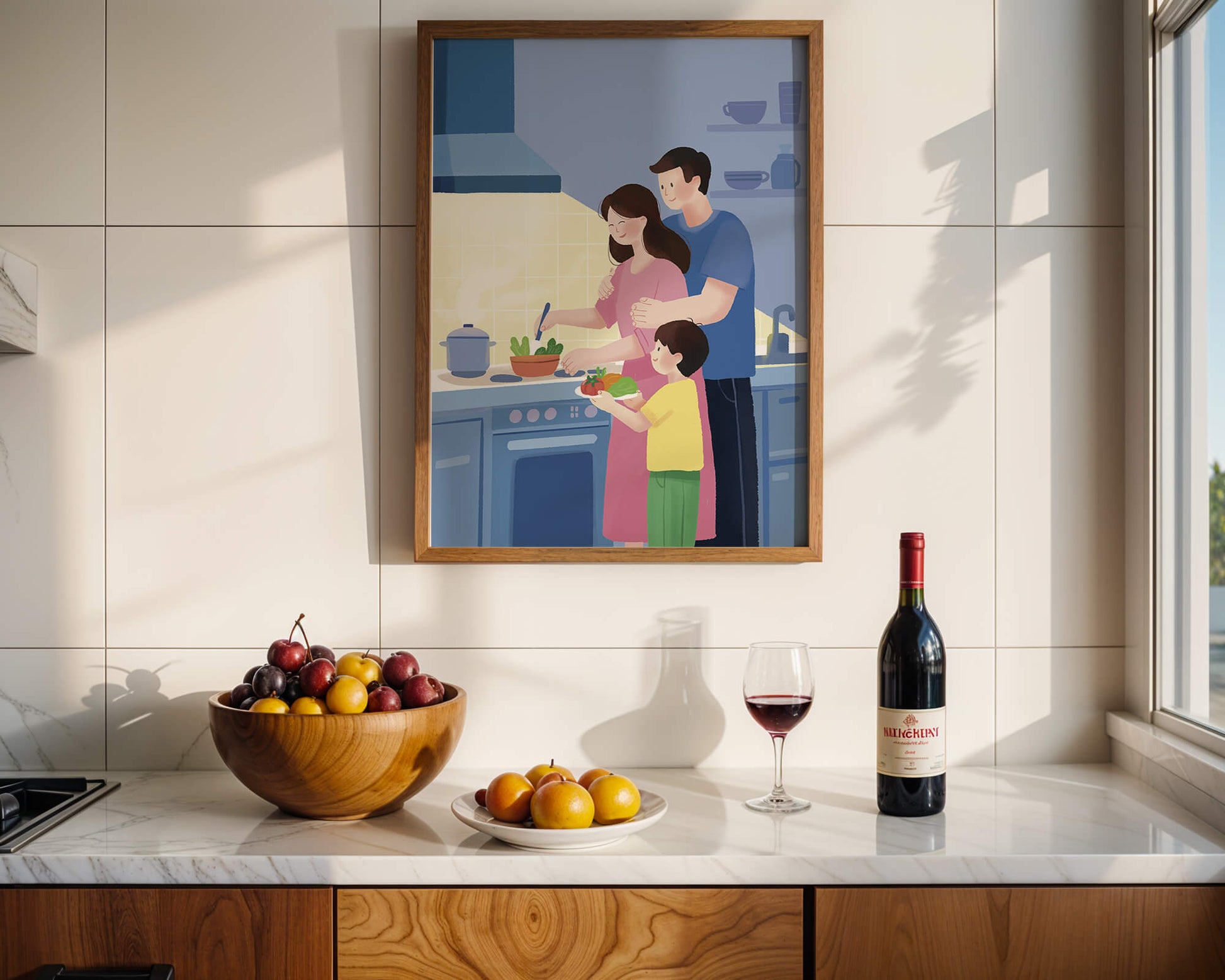 Family Cooking Together in a Modern Kitchen