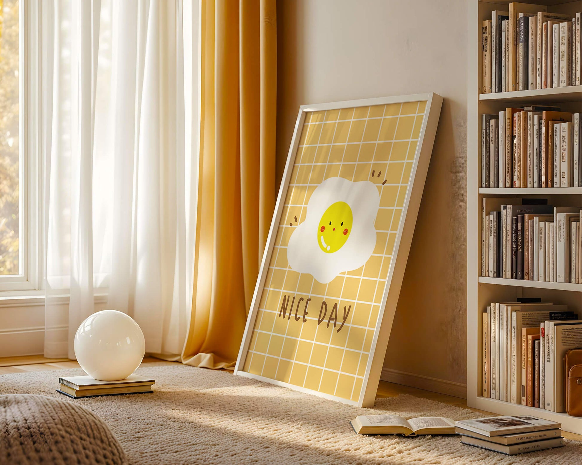 Cheerful egg illustration on yellow grid background