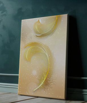 Elegant golden feather design with shimmering background