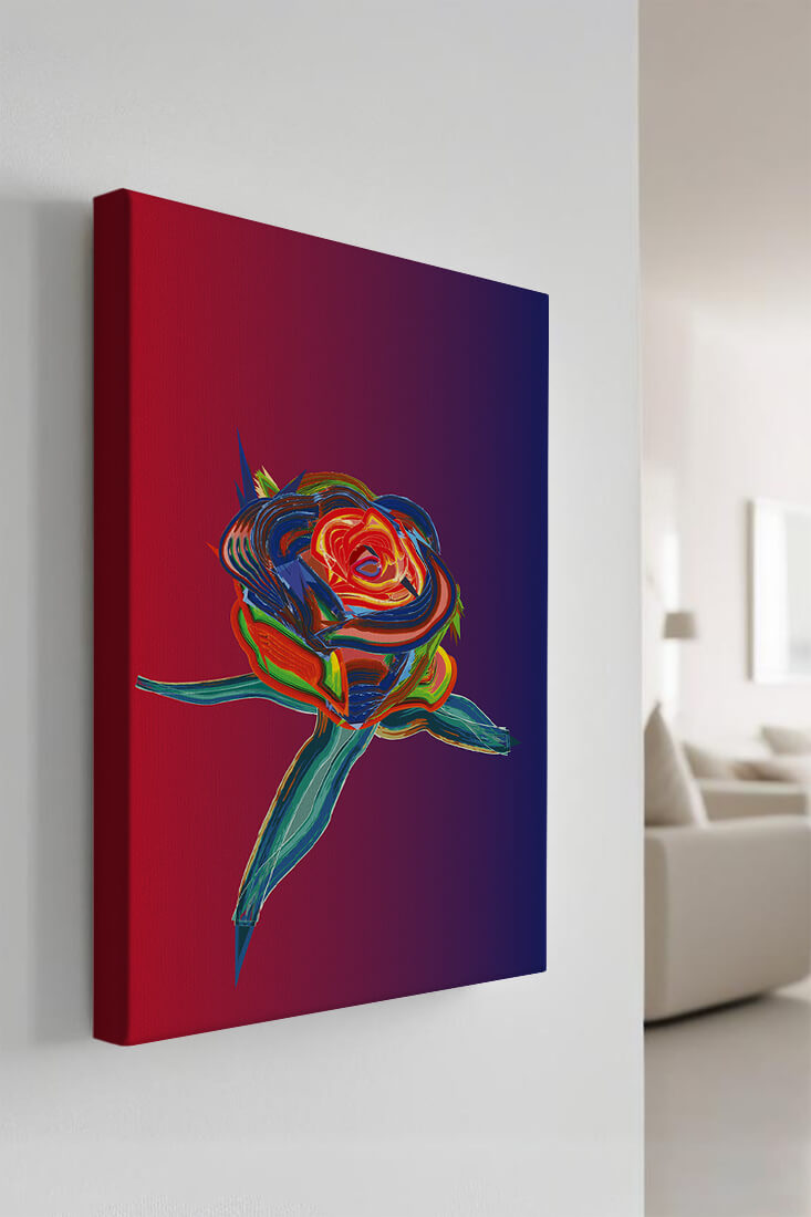 Rosa abstracta vibrante con colores dinámicos sobre fondo degradado
