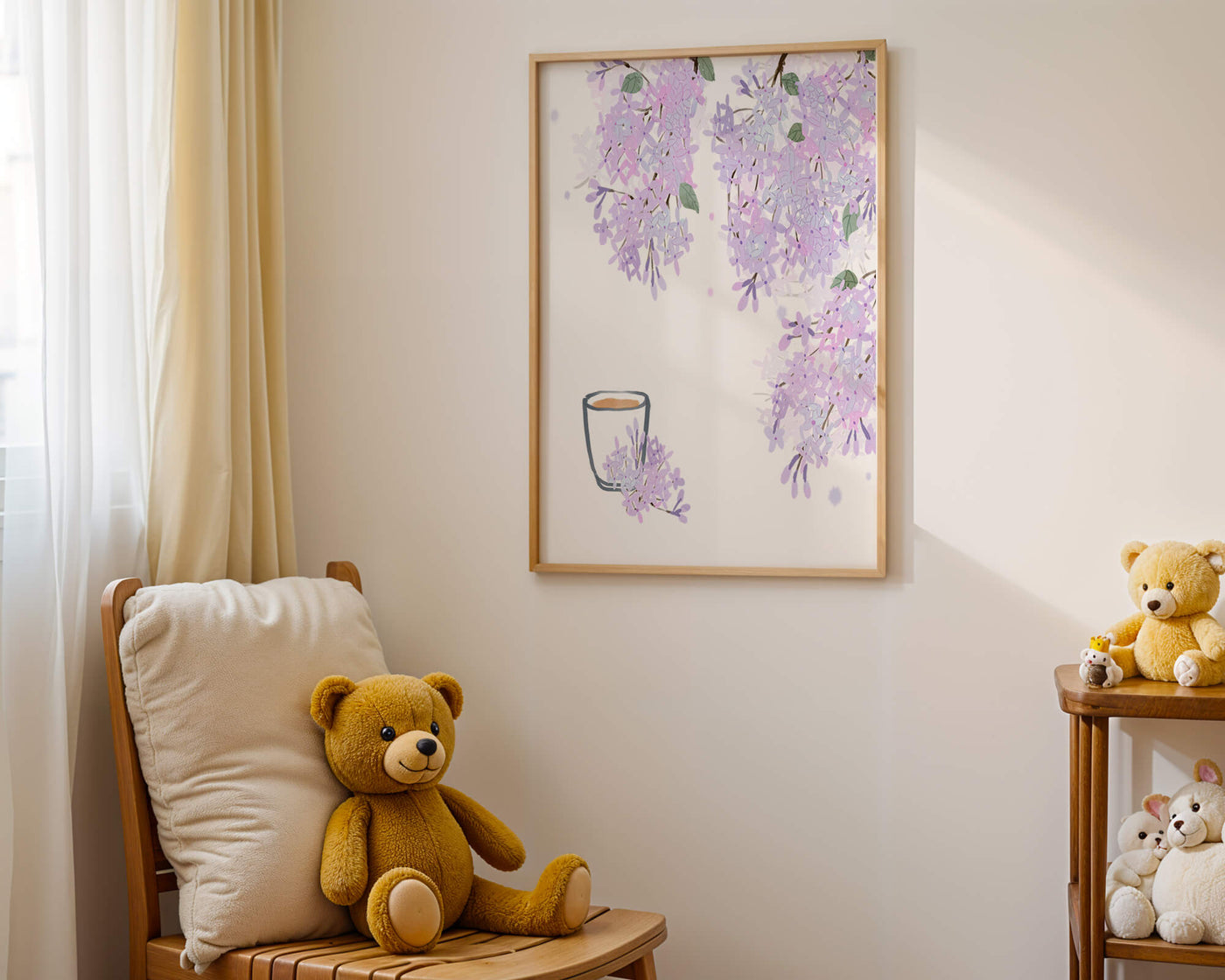 Elegant floral illustration with lilac blossoms and delicate branches