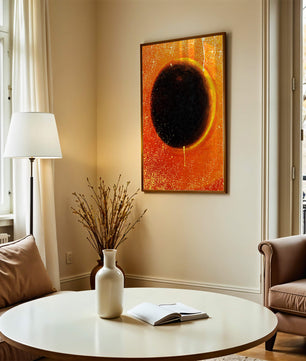 Abstract Representation of a Solar Eclipse with Vibrant Orange and Black Contrast