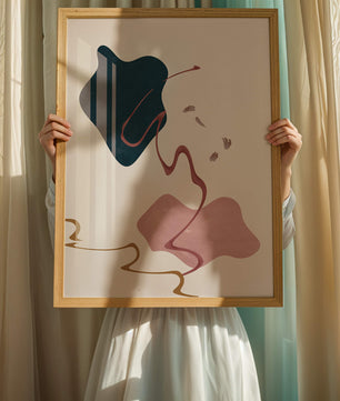 Abstract Minimalist Art with Curved Lines and Golden Accents