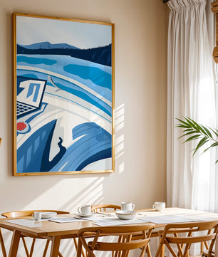 Modern Laptop and Scenic Lake View Illustration