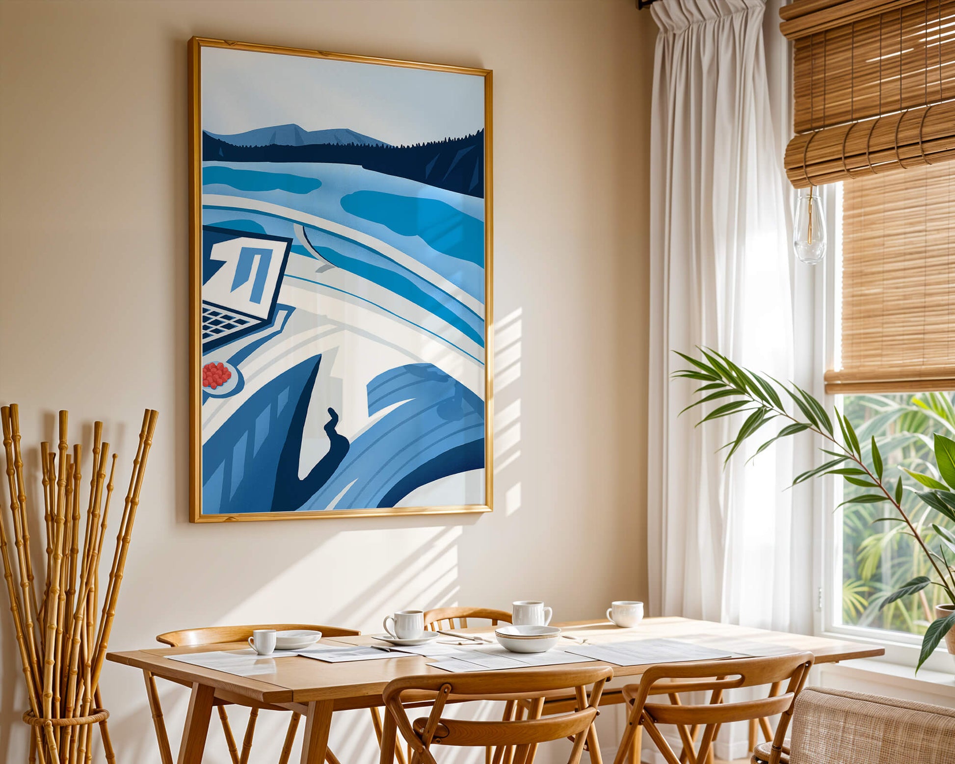 Modern Laptop and Scenic Lake View Illustration