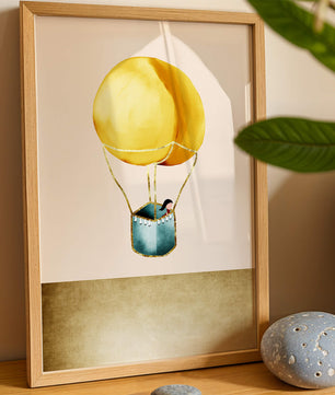 Charming Hot Air Balloon Illustration with Golden Accents