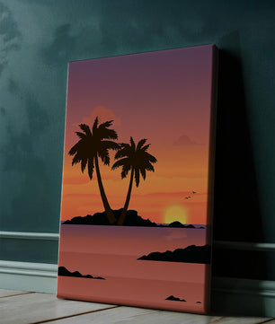 Sunset Over Tropical Island with Palm Trees and Birds - Mi tienda