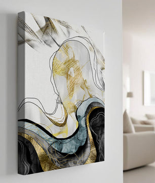 Arte abstracto con líneas fluidas y detalles dorados