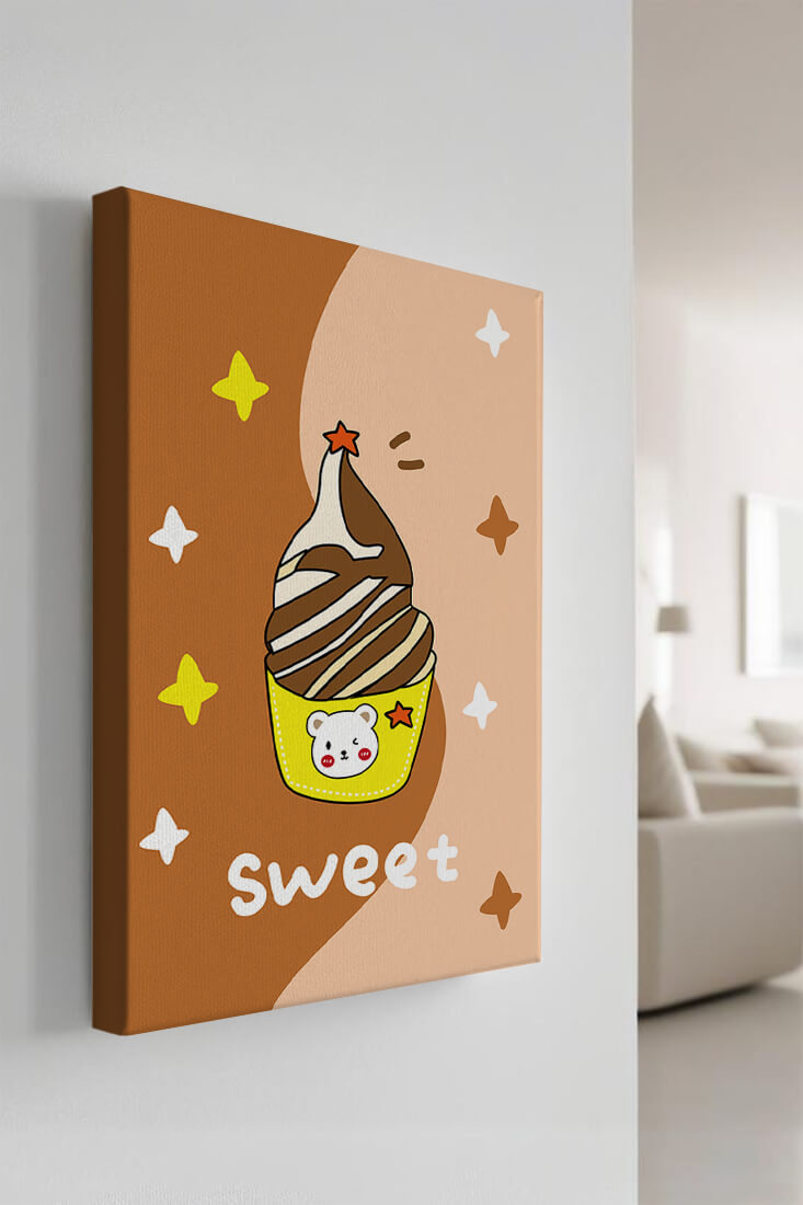 Adorable ice cream design with kawaii bear and colorful background
