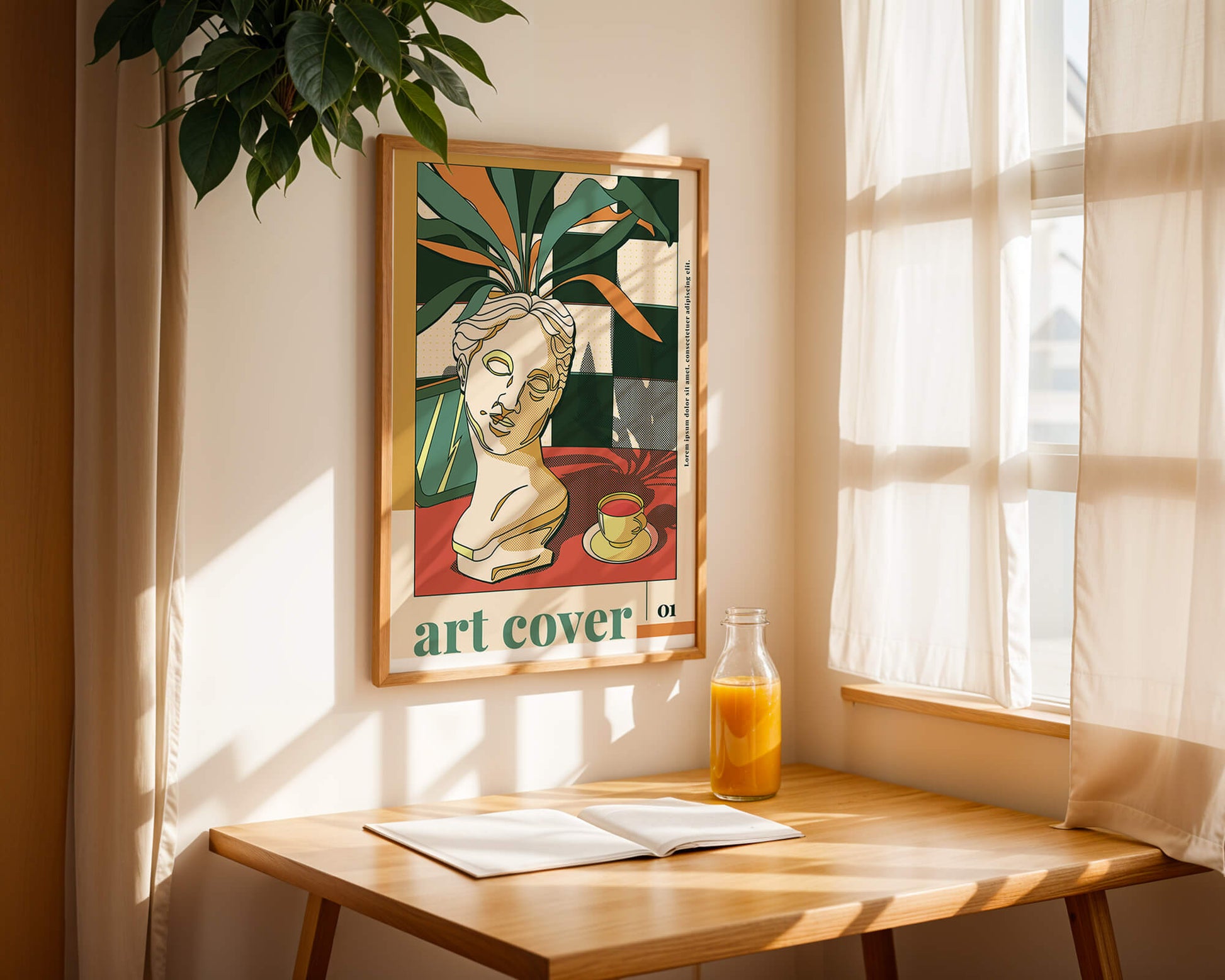 Abstract Art with Bust and Coffee Cup
