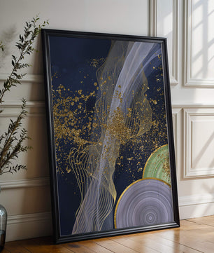 Abstract swirl with gold accents on dark background