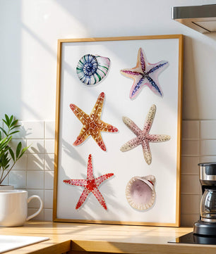 Watercolor collection of seashells and starfish illustration