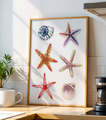 Watercolor collection of seashells and starfish illustration