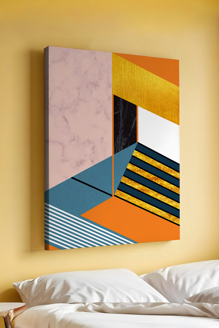 Abstract geometric design with marble and gold textures