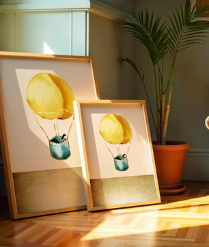 Charming Hot Air Balloon Illustration with Golden Accents
