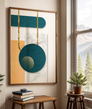 Abstract geometric design with gold accents and textured elements
