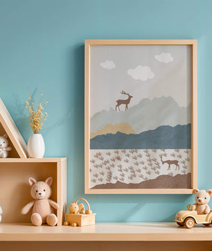 Majestic Deer and Mountain Landscape in Minimalist Style - Mi tienda